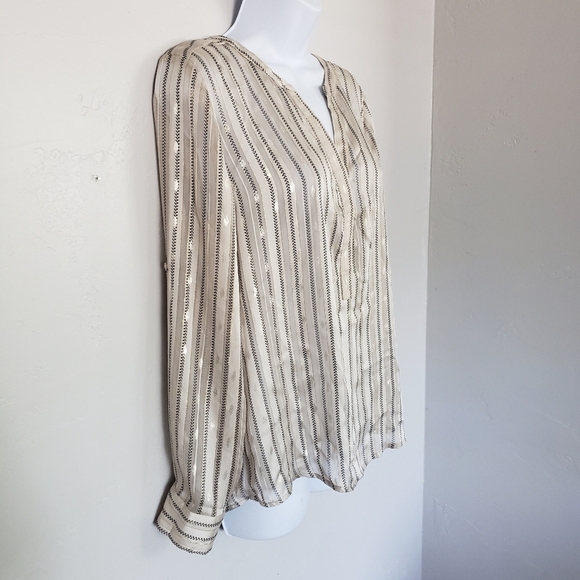 Collective Concepts Beige Gold Black Stripe Blouse - Picture 5 of 8